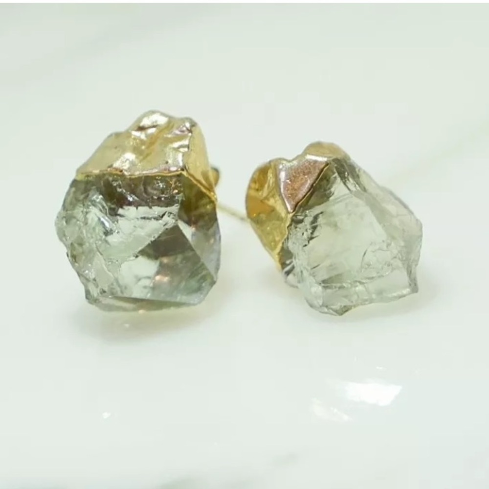 Green Amethyst Studs Irregular Gold Plated Earring